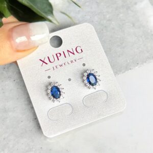 Kriszta ezüst-kék színű köves antiallergén xuping fülbevaló