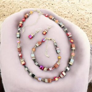 Leila bordó színű nemesacél nyaklánc SZETT