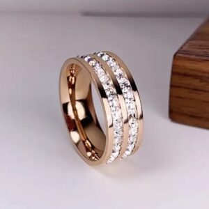 Beki rosegold színű kristály köves nemesacél gyűrű