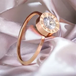 Leona kristály köves rosegold színű nemesacél gyűrű